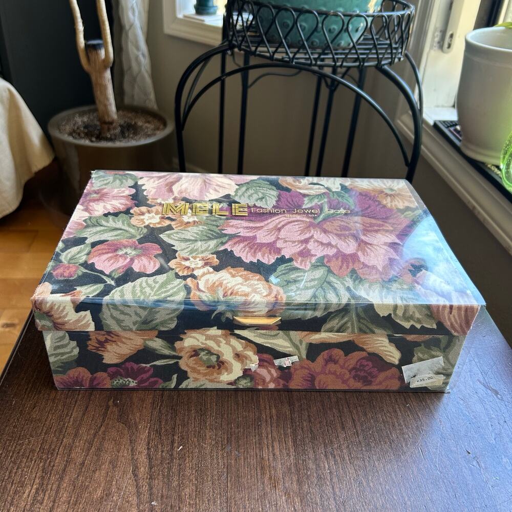 New! Mele Vintage Jewelry Box Pink Floral Fabric covered